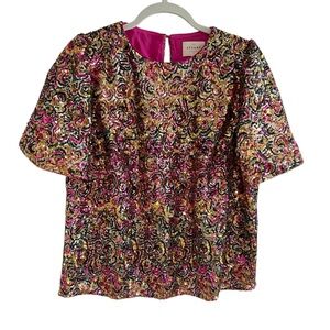 Sezane Womens Gaby Sequin Blouse Top Sz 6 Relaxed Fit Colorful Spring Summer